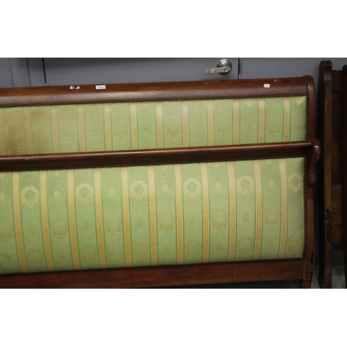 2338 - French upholstered bed, no rails, approx 99cm H x 188cm W
