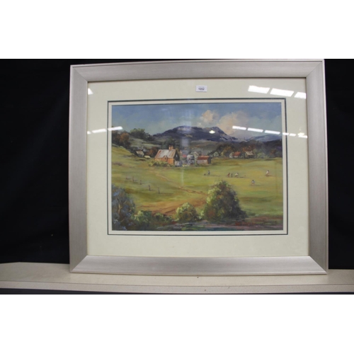 1052 - Liz Isaacs, Country church, oil on board, signed lower right, approx 43cm X 59cm