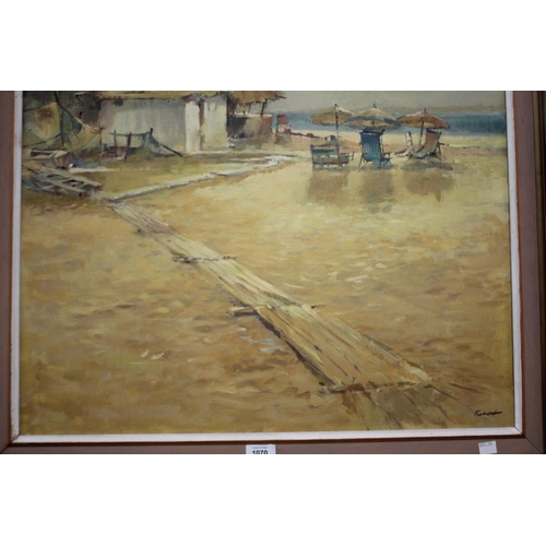 1070 - James H. Kibart, Deserted Beach, signed, oil on board, approx 59cm x 66.5cm