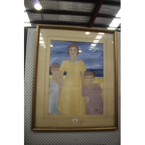 1083 - Judith Neilson, family study, oil on board, signed and dated lower right 89, approx 63cm x 44cm