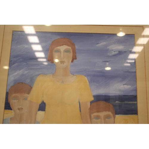 1083 - Judith Neilson, family study, oil on board, signed and dated lower right 89, approx 63cm x 44cm