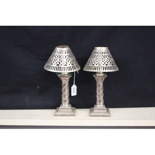 2246 - Pair of candlesticks with shade in Adams style, each approx 26cm H (2)