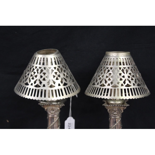 2246 - Pair of candlesticks with shade in Adams style, each approx 26cm H (2)