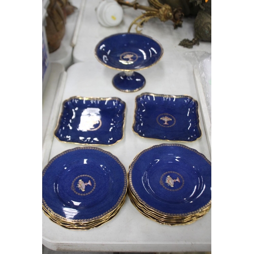 2303 - Copeland Spode blue ground dessert service, approx 14cm H x 24cm Dia and smaller