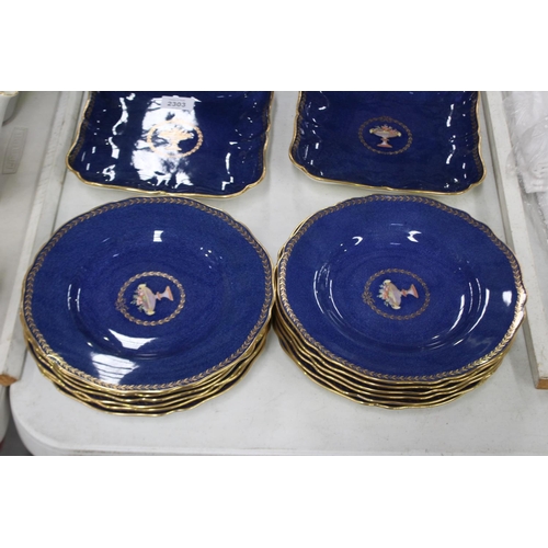 2303 - Copeland Spode blue ground dessert service, approx 14cm H x 24cm Dia and smaller