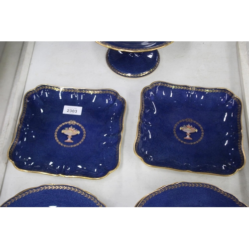 2303 - Copeland Spode blue ground dessert service, approx 14cm H x 24cm Dia and smaller