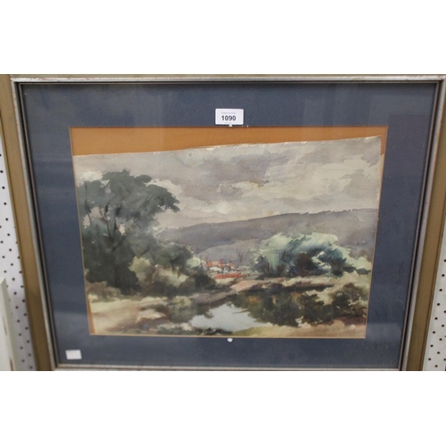 1090 - Unknown, watercolour, signed lower right. Slipped from frame, approx 33cm x 44cm