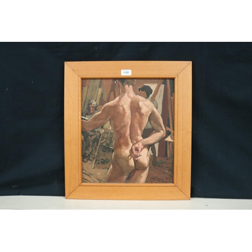 Australian school, Male nude study in class, signed lower left, oil on canvas, approx 40cm x 35cm