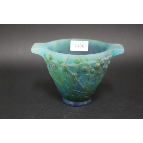 2386 - Old glass vase with handles (AF), approx 12cm H x 17cm W