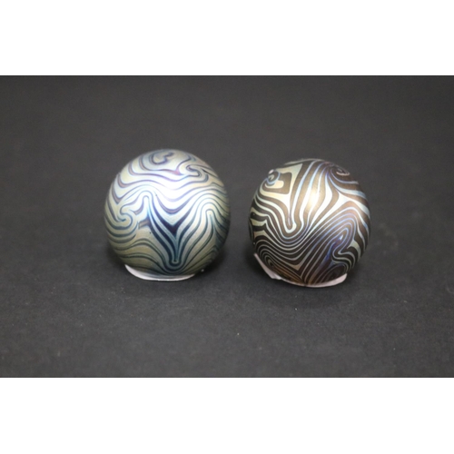 2393 - Two glass swirl metallic balls, each approx 4cm Dia (2)