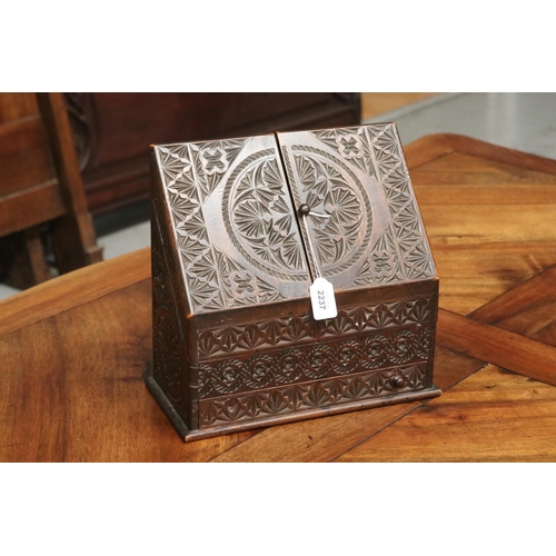 2237 - Tramp art stationary box, approx 30cm H x 30cm W x 15cm D