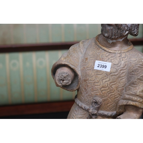 2399 - Old French Saint figure, approx 65cm H