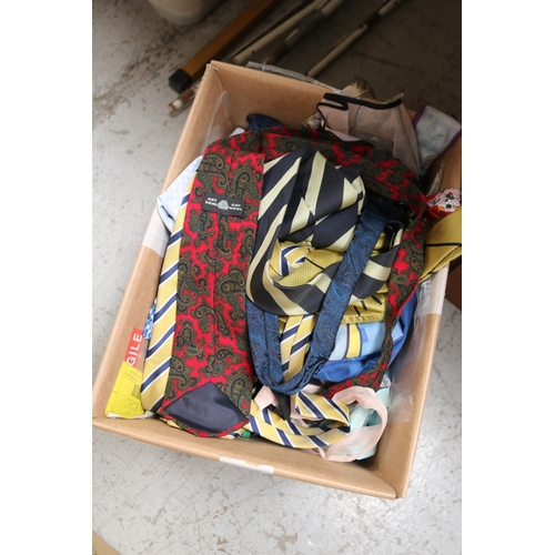 2442 - Box of various clothing to include kids clothing, ties, etc