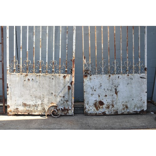 1 - Pair of large antique French white painted wrought iron entry gates, approx 390cm H x 280cm W (total... 