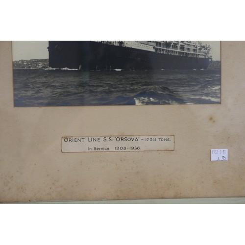 1258 - Two antique framed photographs of Ships Orient Line S.S Ormonde and S.S Orsova (2)