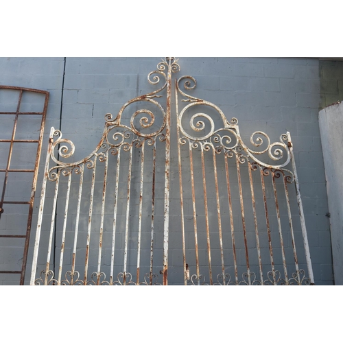 1 - Pair of large antique French white painted wrought iron entry gates, approx 390cm H x 280cm W (total... 