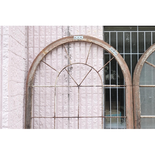 10 - Antique French wooden frame arched window, in original condition, approx 246cm H x 174cm W