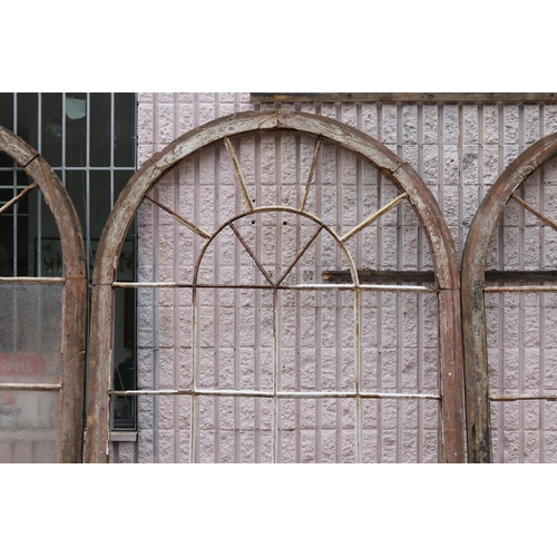 12 - Antique French wooden frame arched window, in original condition, approx 246cm H x 174cm