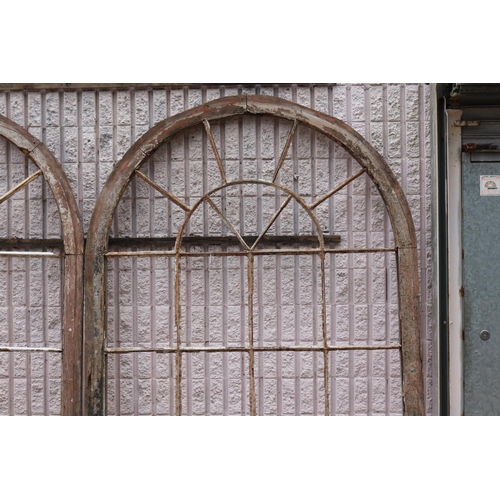 13 - Antique French wooden frame arched window, in original condition, approx 246cm H x 174cm
