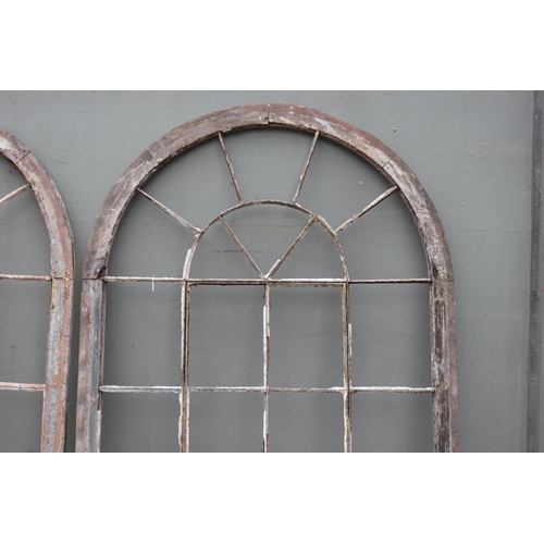 14 - Antique French wooden frame arched window, in original condition, approx 246cm H x 174cm