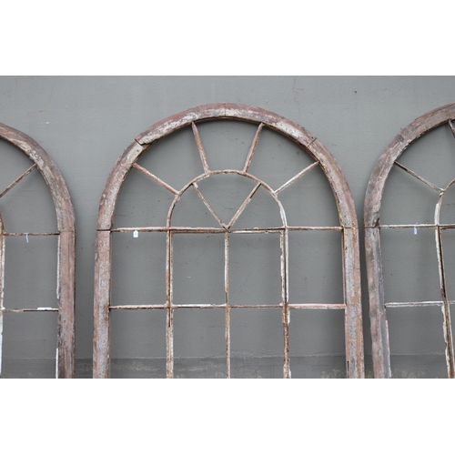 15 - Antique French wooden frame arched window, in original condition, approx 246cm H x 174cm