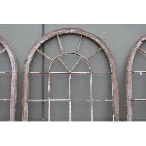 16 - Antique French wooden frame arched window, in original condition, approx 246cm H x 174cm