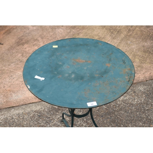 38 - Vintage French small pedestal garden table, with green painted finish, approx 71cm H x 54cm Dia