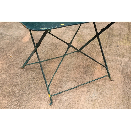 50 - French iron garden table, with green painted finish, approx 70cm H x 100cm W x 60cm D