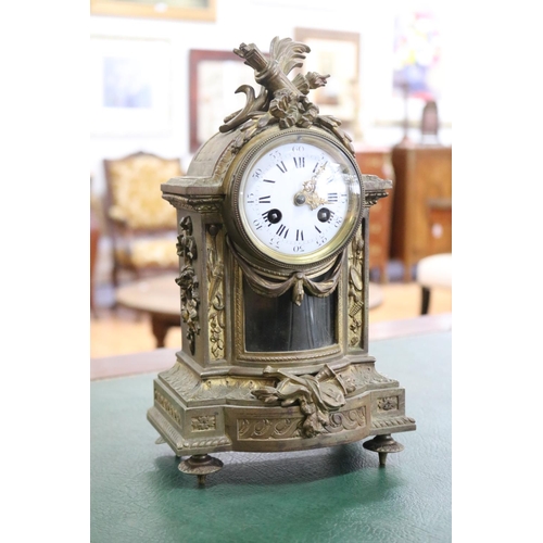 275 - Antique French Louis XVI style gilt bronze mantle clock, surmounted with torche & quiver to pelmet, ... 