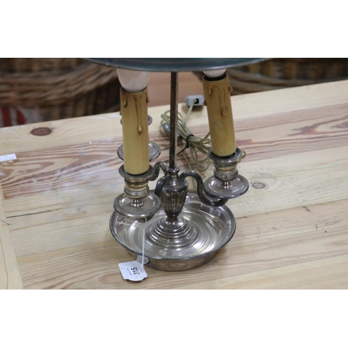 215 - French Empire Revival three light briolette lamp with toleware shade, approx 49cm H x 28cm W