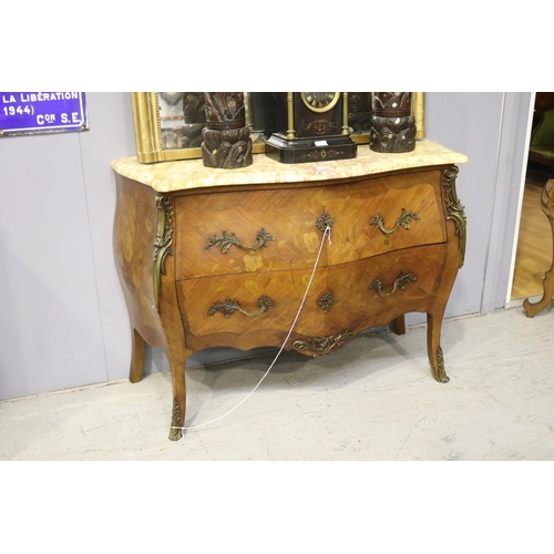 218 - Vintage French Louis XV style marble topped commode, floral marquetry  approx 86cm H x 120cm W x 51c... 