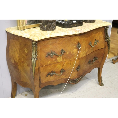 218 - Vintage French Louis XV style marble topped commode, floral marquetry  approx 86cm H x 120cm W x 51c... 