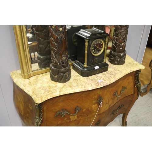 218 - Vintage French Louis XV style marble topped commode, floral marquetry  approx 86cm H x 120cm W x 51c... 