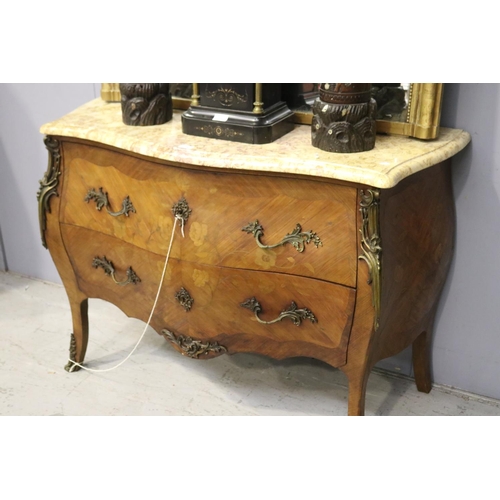 218 - Vintage French Louis XV style marble topped commode, floral marquetry  approx 86cm H x 120cm W x 51c... 