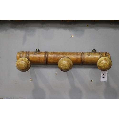 224 - Antique French faux bamboo wall mountable coat rack, approx 37cm W