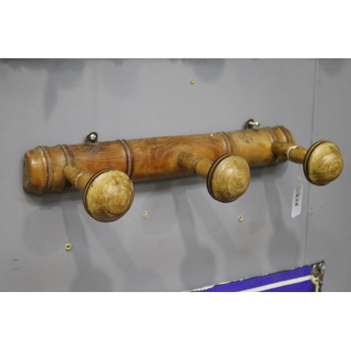 224 - Antique French faux bamboo wall mountable coat rack, approx 37cm W