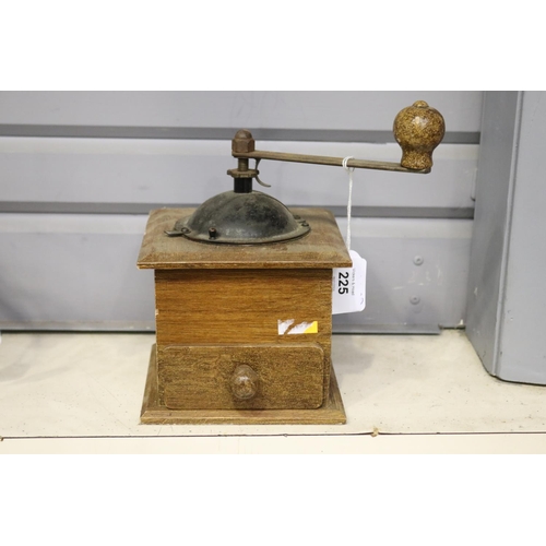 225 - French wooden cased coffee grinder, approx 21cm H