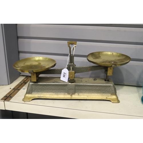 230 - Set of Portee Maximale scales with brass pans, approx 19cm H x 38cm W