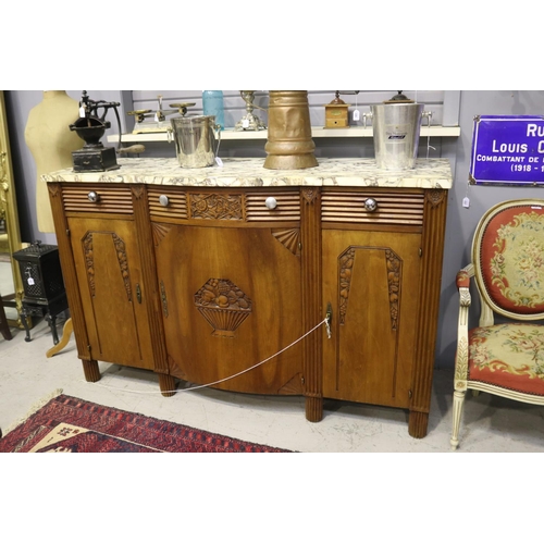 235 - Vintage/antique French Art Deco buffet, marble top split in half, approx 98cm H x 172cm W x 60cm D