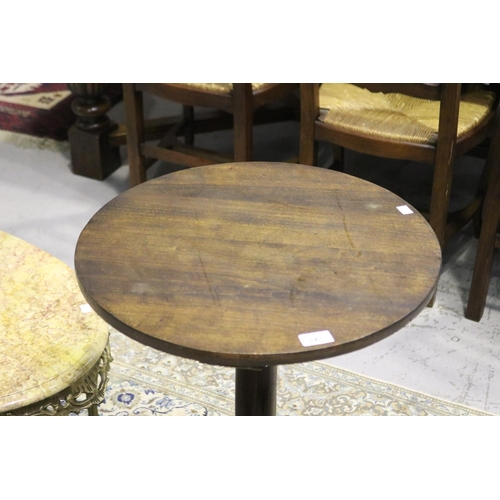 247 - Small antique French rustic pedestal table and two small stools, approx 73cm H x 51cm Dia and smalle... 