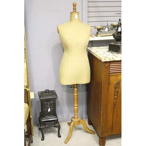 250 - Antique French dressmakers female mannequin on tri leg support base, approx 160cm H