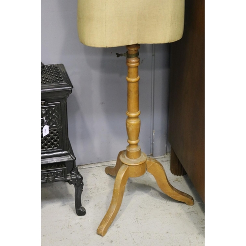 250 - Antique French dressmakers female mannequin on tri leg support base, approx 160cm H