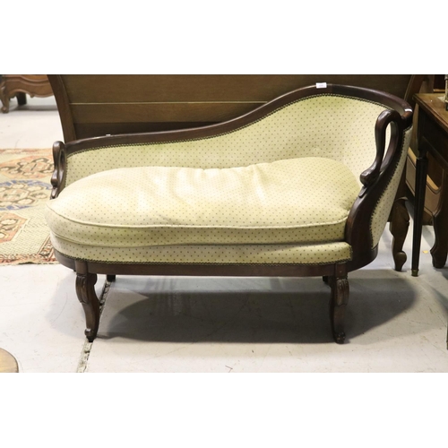 260 - Antique French Charles X revival chaise lounge, carved swan neck arm, approx 131cm W