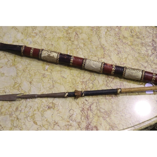 261 - Two African hand spears, weapons, approx 114cm L and shorter (2)