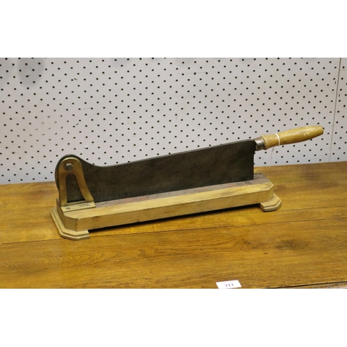 282 - French restaurant guillotine chopping board, with brass mounts, approx 56cm L