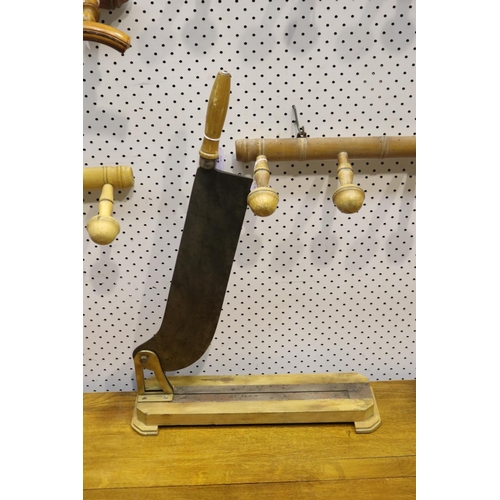 282 - French restaurant guillotine chopping board, with brass mounts, approx 56cm L