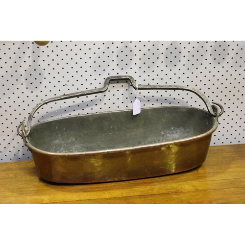 283 - Antique French copper & wrought iron fish kettle, approx 13cm H ex handle x 52cm W x 23cm D