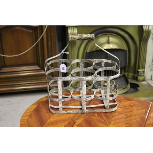 285 - Antique French gal metal six bottle basket, approx 34cm H including handle x 35cm W x 22cm D