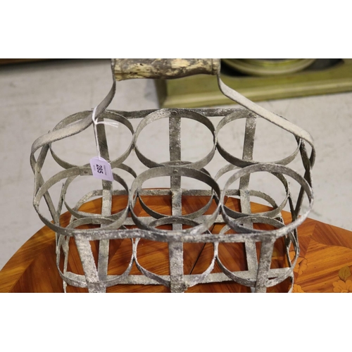 285 - Antique French gal metal six bottle basket, approx 34cm H including handle x 35cm W x 22cm D