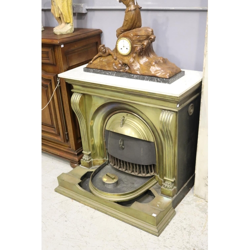 289 - Antique French brass fire place Mantle, approx 87cm H x 98cm W x 72cm D